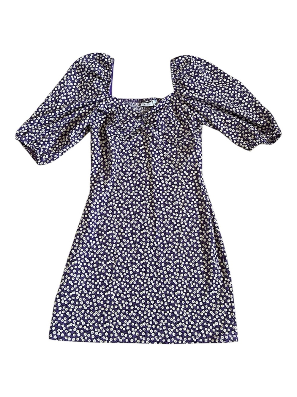 Noise Puff Sleeve Mini Dress with White Floral Print